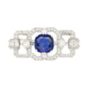 8,64 Karat AGL Zertifiziert Ceylon Cushion Schliff Blauer Saphir und Diamant Brosche Pin