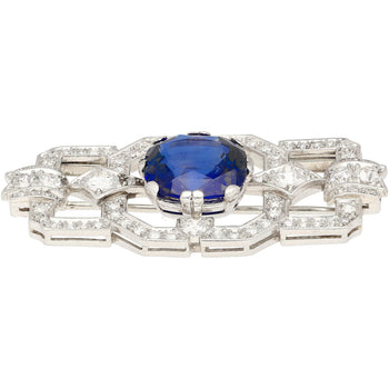 8.64 Carat AGL Certified Ceylon Sapphire and Diamond Art Deco Brooch Pin – Assay Jewelers