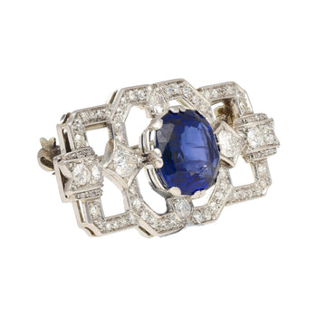 8.64 Carat AGL Certified Ceylon Sapphire and Diamond Art Deco Brooch Pin – Assay Jewelers
