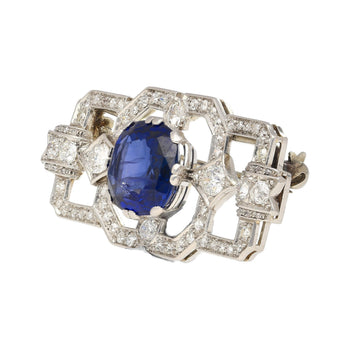 8.64 Carat AGL Certified Ceylon Sapphire and Diamond Art Deco Brooch Pin – Assay Jewelers