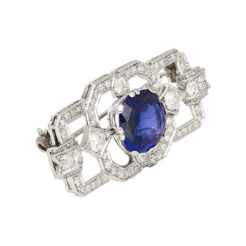 8.64 Carat AGL Certified Ceylon Sapphire and Diamond Art Deco Brooch Pin – Assay Jewelers