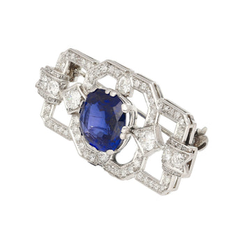 8.64 Carat AGL Certified Ceylon Sapphire and Diamond Art Deco Brooch Pin – Assay Jewelers