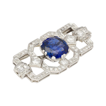 8.64 Carat AGL Certified Ceylon Sapphire and Diamond Art Deco Brooch Pin – Assay Jewelers