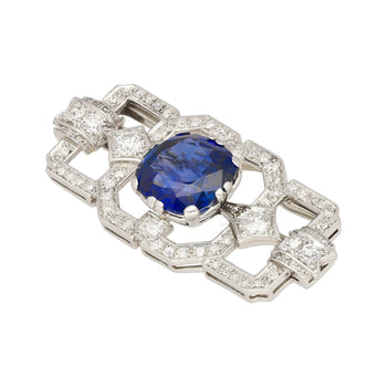 8.64 Carat AGL Certified Ceylon Sapphire and Diamond Art Deco Brooch Pin – Assay Jewelers