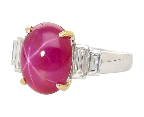 8.76 Carat Burma No Heat Star Ruby and Diamond Platinum Ring