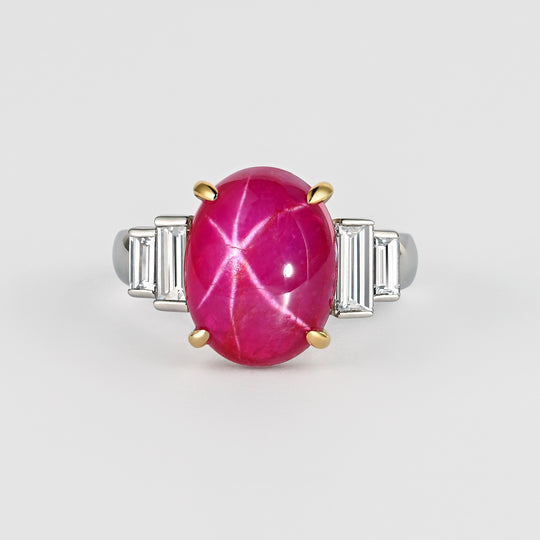 8.76 Carat Burma No Heat Star Ruby and Diamond Platinum Ring
