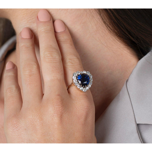 9 Carat No Heat Ceylon Blue Sapphire and Old Euro Cut Diamond Ring in 14K