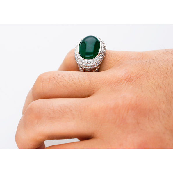 AGL Certified 10 Carat Cabochon Emerald and Diamond Cluster Ring