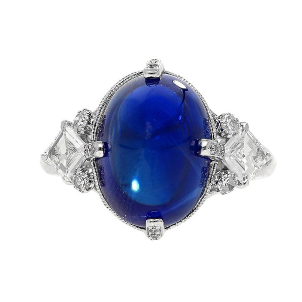 AGL Certified 10.73 Carat Cabochon Sapphire and Diamond Ring in 18K White Gold