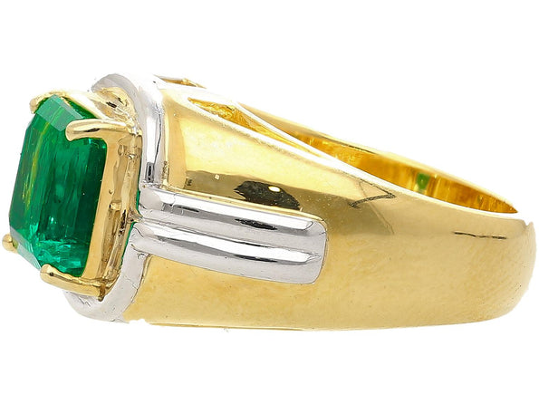 AGL Certified 3.98 Carat Colombian Emerald 18K Gold Platinum Mens Ring