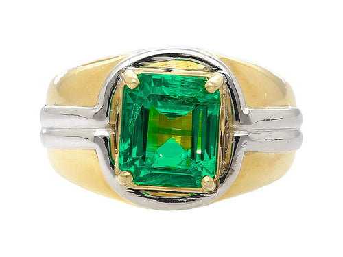 AGL Certified 3.98 Carat Colombian Emerald 18K Gold Platinum Mens Ring