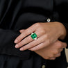 AGL Certified 5.31 Carat No Oil Emerald & Trillion Diamond 3 Stone Ring