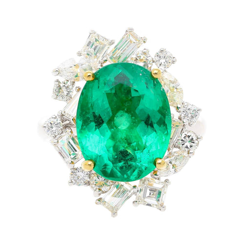 AGL Certified 6.79 Carat Minor Oil Colombian Emerald and Diamond 18K Gold Ring