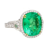 AGL Certified 7.36 Carat No Oil Cushion-Cut Colombian Emerald & Half Moon Cut Diamonds Ring