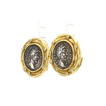 Ancient Greek Coin & Round Cut Diamond Bezel Set in 22K Yellow Gold Earrings – Assay Jewelers