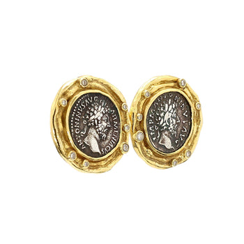 Ancient Greek Coin & Round Cut Diamond Bezel Set in 22K Yellow Gold Earrings – Assay Jewelers