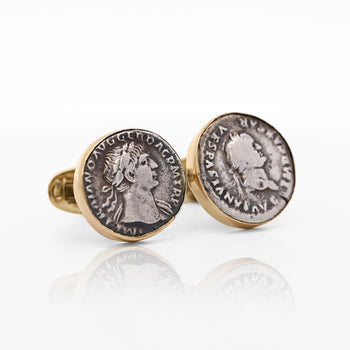 Ancient Roman Coin Cufflinks Of Vespasian and Maiorianus in 14k Gold Frame – Assay Jewelers