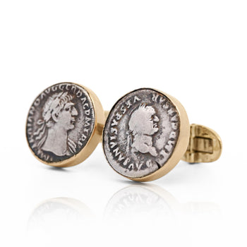 Ancient Roman Coin Cufflinks Of Vespasian and Maiorianus in 14k Gold Frame – Assay Jewelers