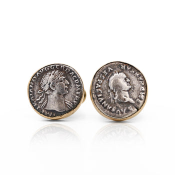 Ancient Roman Coin Cufflinks Of Vespasian and Maiorianus in 14k Gold Frame – Assay Jewelers