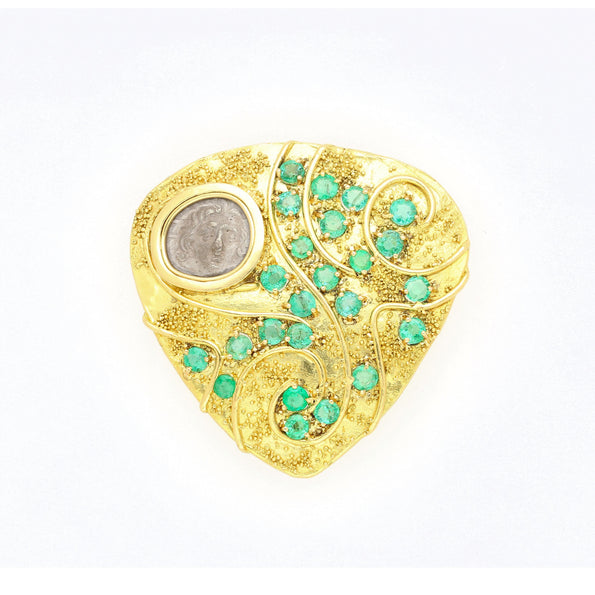 Antique Italian Coin Signed Gage in 18K Gold Brooch