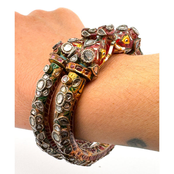Antique Mughal Empire Indian Elephant Bangle Bracelet in 19k Yellow Gold