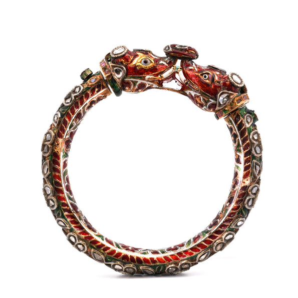 Antique Mughal Empire Indian Elephant Bangle Bracelet in 19k Yellow Gold