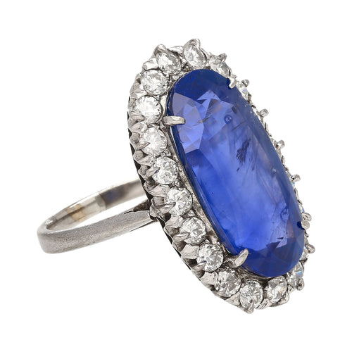 Antique Old Mine 11.3 Carat No Heat Burma Blue Sapphire & Diamond Halo Ring in Platinum