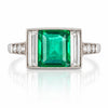 Art Deco 1.58 Carat No Oil Colombian Emerald & Diamond 3 Stone Platinum Ring