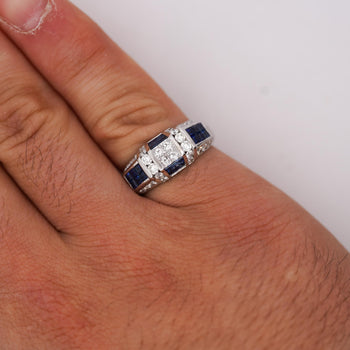 Art Deco 2 Carat Princess & Round Diamond Channel Sapphire Platinum Ring – Assay Jewelers