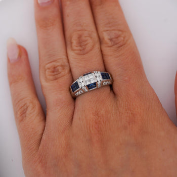Art Deco 2 Carat Princess & Round Diamond Channel Sapphire Platinum Ring – Assay Jewelers
