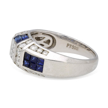 Art Deco 2 Carat Princess & Round Diamond Channel Sapphire Platinum Ring – Assay Jewelers