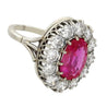 Art Deco AGL Certified No Heat 5.52 Carat Oval Cut Burma Ruby and Round Diamond Halo Ring