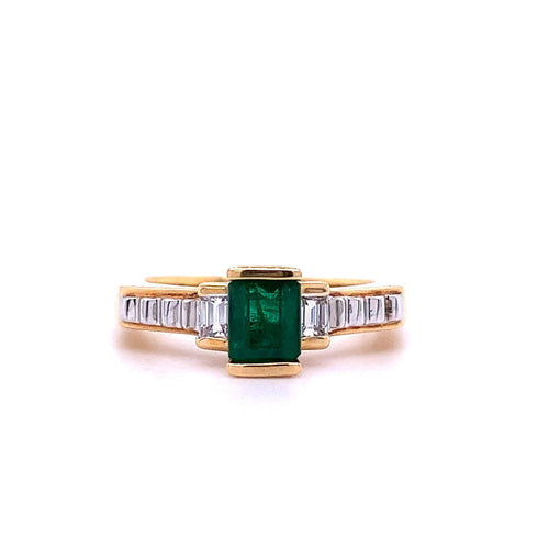 Art Deco Colombian Emerald Engagement Ring in 18k Gold