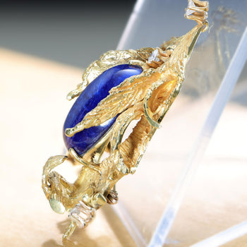 アールデコのラピスラズリとダイヤモンドの18Kイエローゴールド製ブローチ Pendant – Assay Jewelers