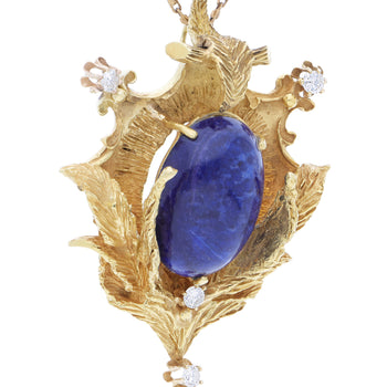 アールデコのラピスラズリとダイヤモンドの18Kイエローゴールド製ブローチ Pendant – Assay Jewelers