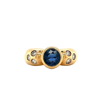 Bezel Set Blue Sapphire and Diamond Ring in 14k Yellow Gold – Assay Jewelers