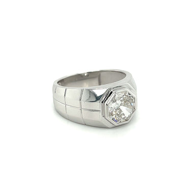 Bezel Set Solitaire 3 Carat Octagon CVD Lab Grown Diamond Mens Ring In Platinum – Assay Jewelers