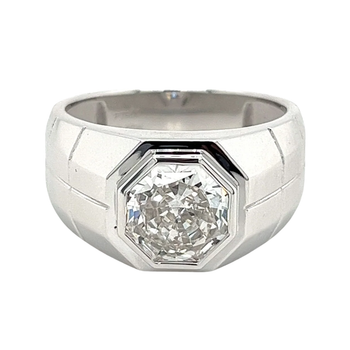 Bezel Set Solitaire 3 Carat Octagon CVD Lab Grown Diamond Mens Ring In Platinum – Assay Jewelers