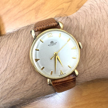 Bucherer 33mm Manual Wind 18K Gold On Leather Watch Ref 50030 – Assay Jewelers