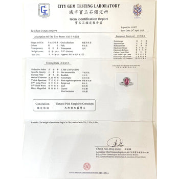 CGTL Certified 3.96 Carat Oval Cut Pink Sapphire and Diamond Halo Ring in 18k White Gold – Assay Jewelers