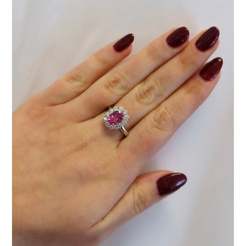 CGTL Certified 3.96 Carat Oval Cut Pink Sapphire and Diamond Halo Ring in 18k White Gold – Assay Jewelers