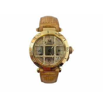 Cartier 36mm Pasha Men's Watch with Diamond Cage and Brown Leather Strap – Assay Jewelers