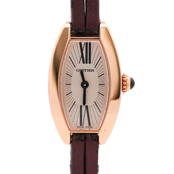 Cartier Mini Tonneau Lanieres 2592 18K Rose Gold Burgundy Strap Quartz Watch – Assay Jewelers