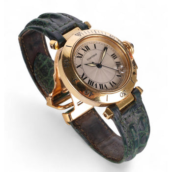 Cartier Pasha 1035 Automatic Watch 18K Gold Ivory Dial Alligator Strap 35mm – Assay Jewelers