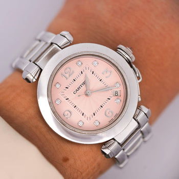 Cartier Pasha 2308 Diamond 18K White Gold Pink Dial Bracelet Automatic Watch – Assay Jewelers