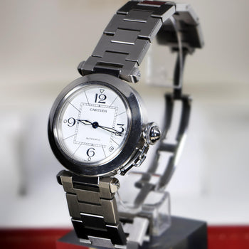 Cartier Pasha C W31074M7 35mm Steel White Arabic Dial Automatic Full Set Watch – Assay Jewelers