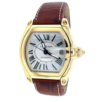 Cartier Roadster Ref. 2524 Men's Tonneau Large Size 18K Gold Watch in Leather with Box and Papers – Assay Jewelers