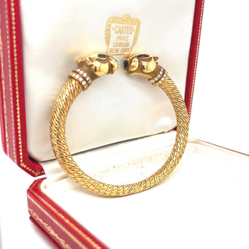 Cartier Signed 18k Gold Double Headed Panthere Bangle With Original Box/Papers – Assay Jewelers