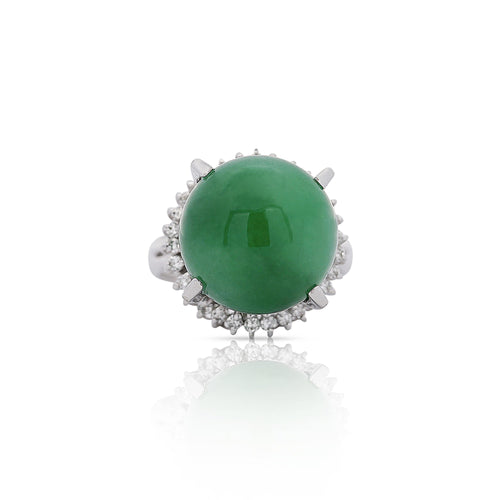 Certified 30 Carat Untreated Jadeite Jade & Diamond Platinum Ring