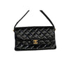 Chanel 1996 Black Patent Quilted Medium Double Charm CC 24K Flap Handbag Purse